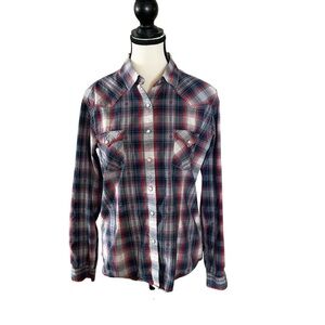 Panhandle Rough Stock Plaid Button Down Shirt Pearl Snap Cotton Size Medium